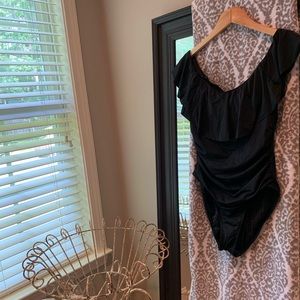 LaBlanca Island Goddess Off Shoulder Ruffle One Piece Swimsuit, Size 12